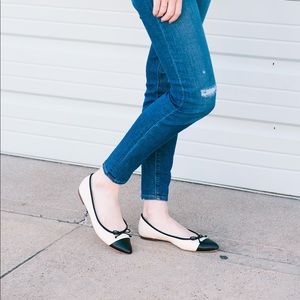 J. Crew pink and black Gemma cap-toe flats